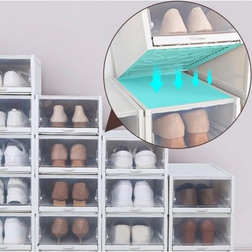 3pcs/set Drawer Type Shoe Box Thickened Transparent Shoe Storage Box Save Space Plastic Foldable Shoe Organizers Rack Cabinet Ne