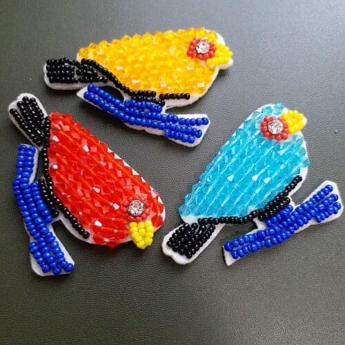 3pcs/lot BIRD Handmade rhinestone beaded Patches for clothing Sew on sequin applique birds embroidery parches for shoes hat bags