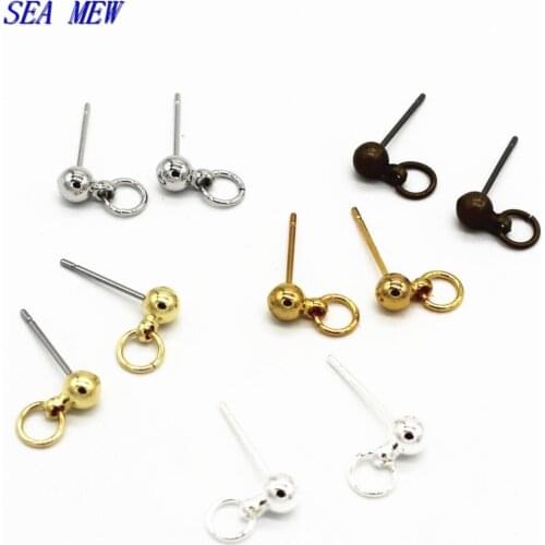 50PCS 4*13mm Metal Copper Stud Earrings Setting Gold Silver Color Bead Earrings Accessories With a Loop For Jewelry Making