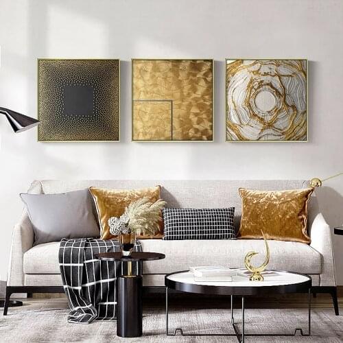 Abstract Gold and Black Geometric Oil Painting on Canvas Posters and Prints Scandinavia Art Wall Pictures For Living Room