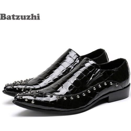 Batzuzhi Luxury Handmade Men Shoes Black Men Leather Dress Shoes Slip on Studdes Fashion Office Suit Shoes Size 37-46 US5-US12