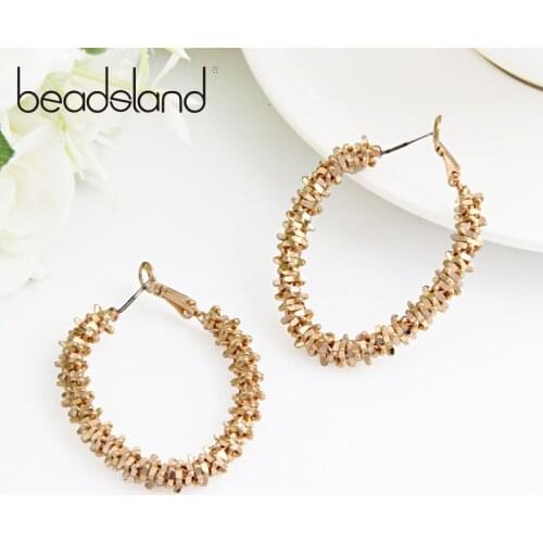 Beadsland Hoop Earrings Copper Electroplating Bright Gold Individual Design Fashion Ethnic Woman Girl Party Festival Gift 40342