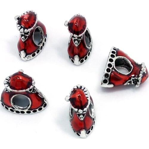 Free shipping 50pcs red Santa Claus big hole alloy beads fit European bracelet DIY Christmas gift