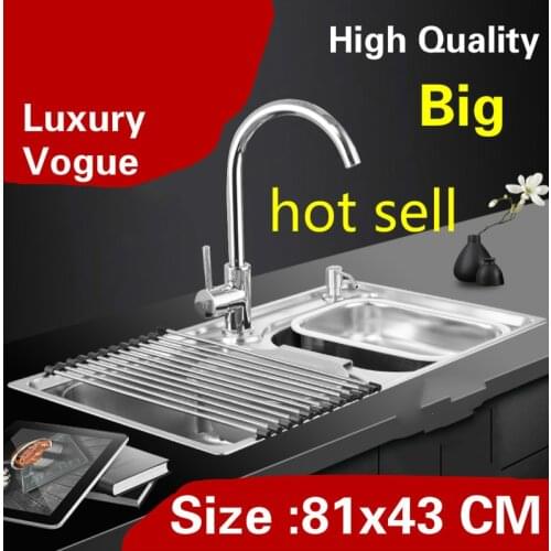 Free shipping Apartment large kitchen double groove sink vogue wash vegetables luxury 304 stainless steel hot sell 810x430 MM