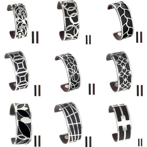 Legenstar Bracelets & Bangles For Women Silver Color Pulseiras Stainless Steel Manchette Femme Leather Reversible Cuff Bangle