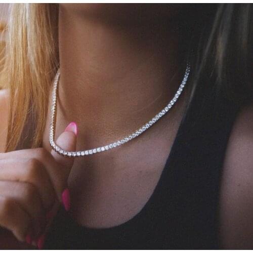 Super Shine 4mm Zinc Alloy Rhinestone Hip Hop Tennis Chain Necklace Wholesale Hip Hop Iced Out Pendant Necklaces Dropshipping