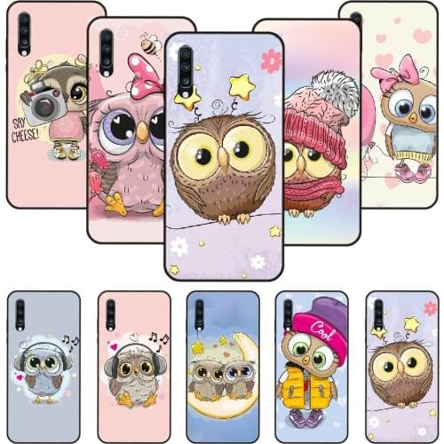 Phone Case For Samsung Galaxy A 50 51 71 70 7 5 10 20 30 40 41 21 S E Black Cover Prime Art Etui Soft Coque Funny Cute Owl