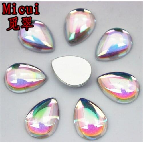 Micui 100PCS 13*18mm AB Color Drop shaped Acrylic Rhinestones Flatback For Clothes Dress Decorations Jewelry Accessories ZZ237C