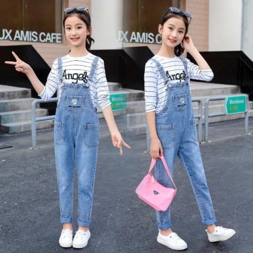 Teenager Girls Denim Jumpsuit And Rompers Child Jean Bib Pants Childrens Playsuit Kids Outfits Clothing 5 6 7 8 9 10 Years Old
