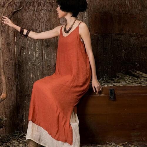 Elegant Chinese Dresses Summer 2019 Female Strapless Maxi Vintage Dress Cotton Linen Casual Harajuku Ethnic Dress FF461