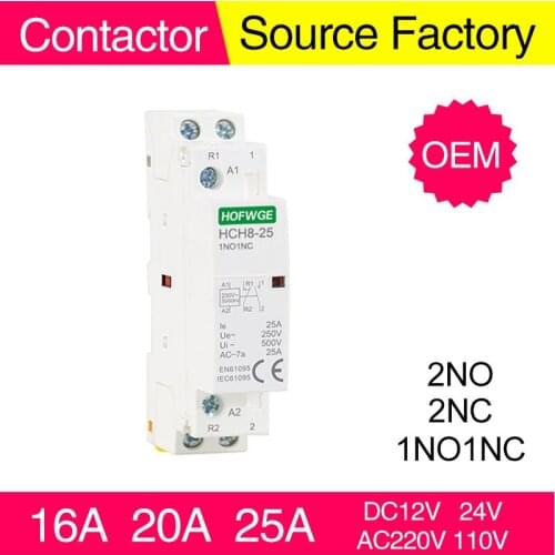 HCH8-25 Modular Contactor 2P 16A 20A 25A 2NO or 2NC or 1NO1NC 220V Automatic Household Contactor Din Rail Type