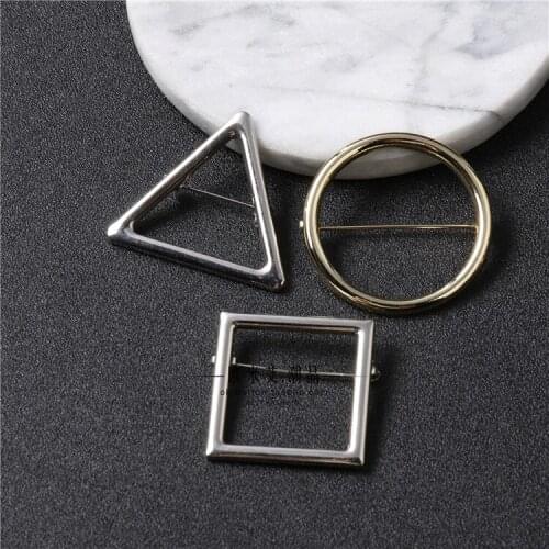 Hot selling simple geometric Round Triangle Square summer scarf buckle brooch minimalist pin brooch fashion ornament jewelry