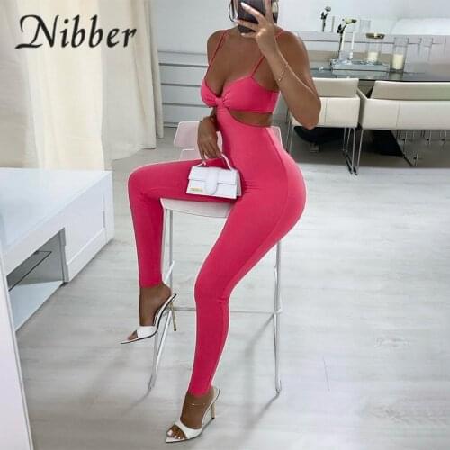 Nibber Fashion New Solid Color Jumpsuit Small Feet Hollow Low Collar Sexy Slim Fit For Women Street Wear Personalized Sportswear