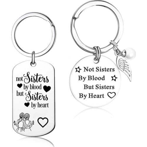 Best Friends Keychain Keyring "not Sisters By Blood But Sisters By Heart" Friendship Jewelry Gift for Women Girls Gifts
