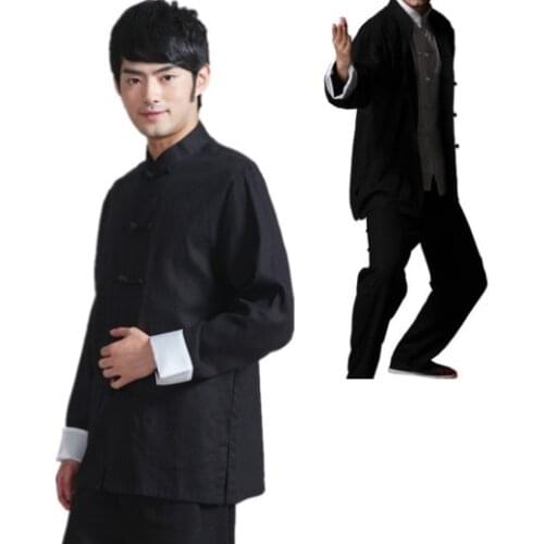 Mens chinese traditional tang suits Bruce lee Wing Chun Kung Fu uniform taiji tai chi martial arts Jacket+pants clothes set