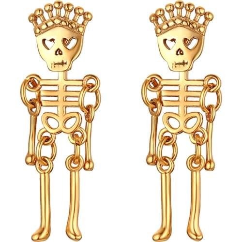 BONISKISS Mens Punk Earrings Kolczyki Holloween Gift Hip Hop Stainless Steel Skeleton Pattern Mans Earring Gothic Style