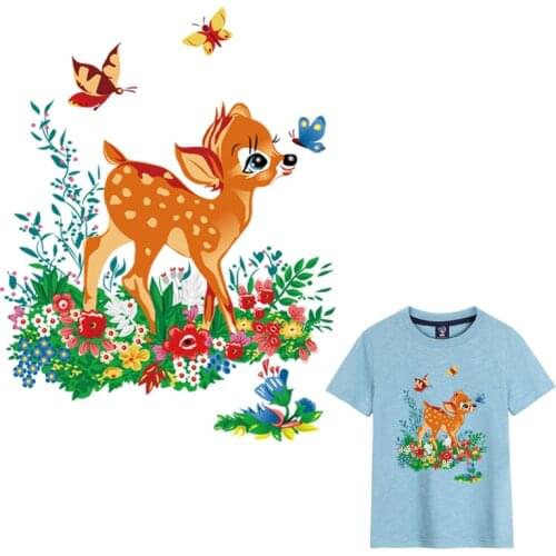 Custom Patch Flower Deer Iron On Fashion Heat Transfer Diy Accessory Clothes Stickers Patches Heat Print On Girl T-Shirt