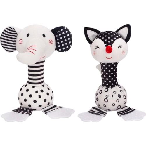 2021 New Soft Baby Black And White Rattle Toys Elephant Teether Comfort Toys Panda Soothing Toy Toddler Infant Handbells Rattles