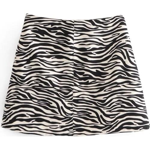 2020 Autumn New Womens Fashion All-Match Thin High Waist Zebra Print A-Line Bag Hip Short Skirt