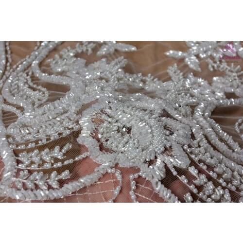 New luxury off white havey beaded lace beads with sequins on netting embroidered wedding dress/evening dress lace fabric by yard