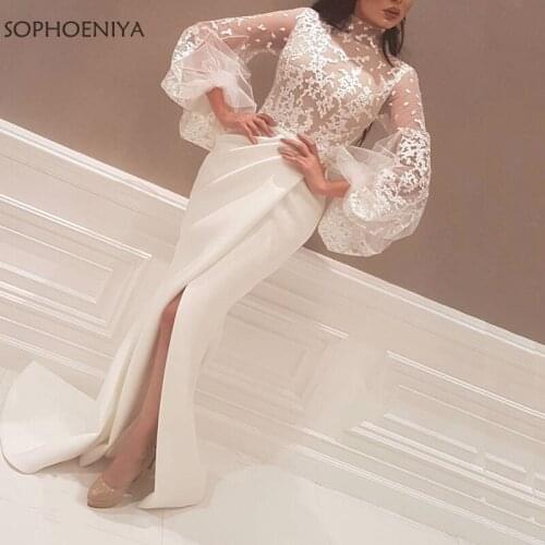 New Arrival High Neck Long sleeve evening dresses Long 2021 Slit Sexy muslim evening dress Dubai Kaftan Cheap evening gowns