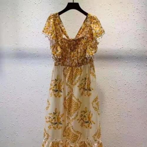 New 2021 Summer Long Dress High Quality Women Square Collar Yellow Floral Print Sexy Cross Backless Casual Long Party Maxi Dress