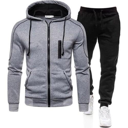 Autumn Winter Tracksuit Zipper Jacket Hoodies+Pants Mens Sets Hooded Sweatshirt Sweatpants Fashion Jogger Running Suit Pullover