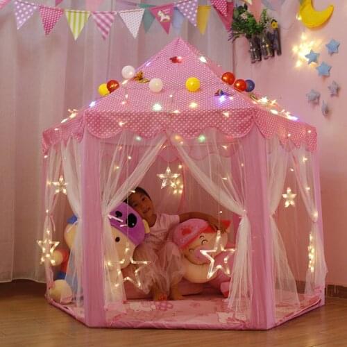 Portable Girls Hexagon Princess Castle House for Childrens Tent Kids Fairy Playhouse Tents Baby Playing Toy Gift For Girls