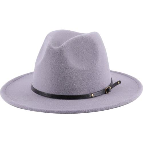 Women Men Unisex Bucket Hat Solid Color Retro Vintage Style Wide Brim Belt Buckle Felt Fedora Woolen Hat for Ladies Gentlemen