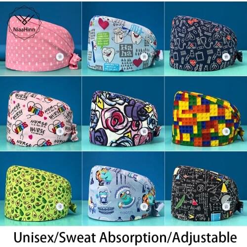 Personalized teeth print Scrubs hats Tieback Straps Sweatband Scrubs Caps Pet Grooming Agency Work Caps Beautician Cap Lab Hat