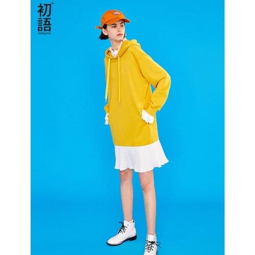 Toyouth New Arrival Women Spring Dress Casual Long Sleeve Loose Patchwork Pullover Dress Female Long Dresses