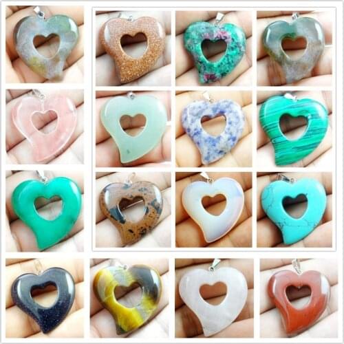 Natural stone Quartz crystal Turquoises tiger eye heart Charms Pendant for diy Jewelry making necklace Accessories