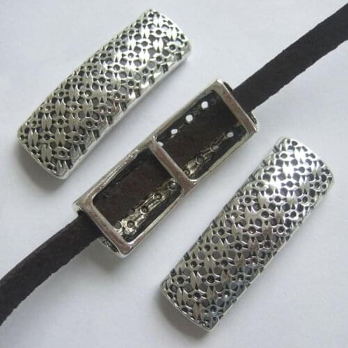 10Pcs Antique Silver Color Hollow Flowers Tube Sliders Jewelry Findings