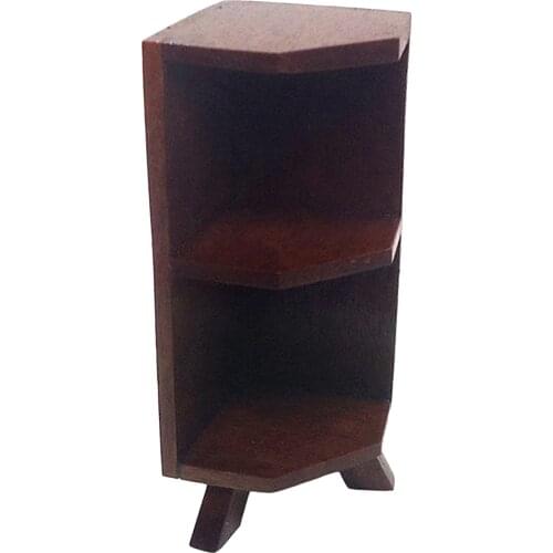 Simple Design Wooden Dollhouse Furniture - Wooden Miniature 2 Layers Corner Rack Shelf Bookshelf