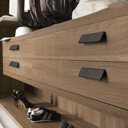 Orange Leather Square Handles Drawer Cabinet Pull Black Kitchen Door Handle Cupboard Wardrobe Pull Handles Furniture Fittings