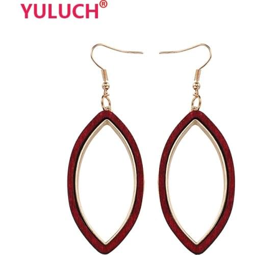 YULUCH The Latest Popular Luxury Jewelry Earrings Are Hollow Oval Alloy Inlaid Wood Pendants Fashion Womens Earrings Gifts