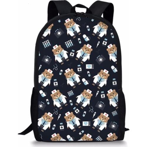 Cute Bear Nurse Print School Bags For Girls Boys Kids Backpack 3pcs/set Children Book Bag Schoolbag Orthopedic Student Backpacks