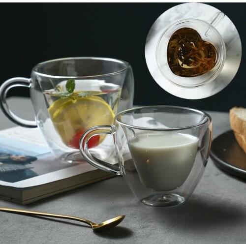 Double Wall Heart Love Shaped Glass Mug Heat-resisting Creative Lover Coffee Cups Mug Gift For Drinking Coffee Or Tea Nice Gift