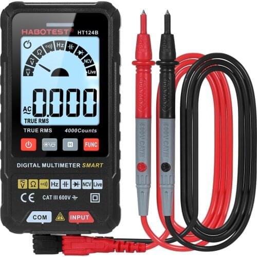 HABOTEST HT124A Smart Digital Multimeter 4000 Count True RMS Auto Ranging Voltage Meter with Backlight LCD 600V AC DC Voltmeter