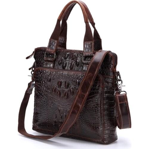 Nesitu Vintage Alligator Pattern Coffee Genuine Leather Men Messenger Bags Real Skin Man Briefcase Portfolio Handbags #M9908