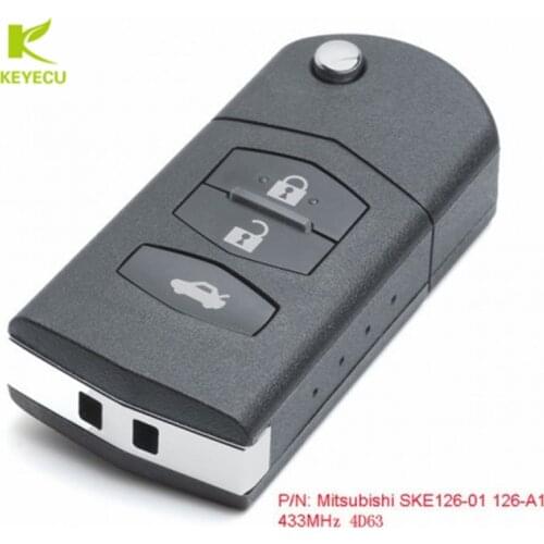 KEYECU Replacement New Upgraded Flip Remote Car Key Fob 3 Button 433MHz 4D63 for Mazda 2 6 2010-2013 P/N: Mitsubishi SKE126-01