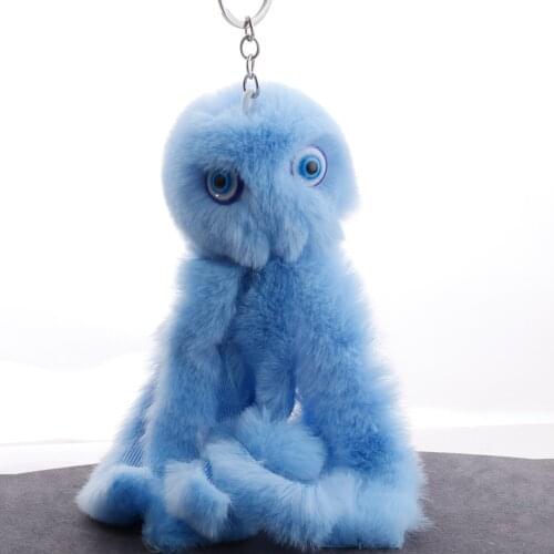 ZG Cute Cthulhu Octopus Pompom Keychain Soft Toy Key Chain Fake Rabbit Fur Ball Women Car Bag Pompon New Key Ring Pom Pom