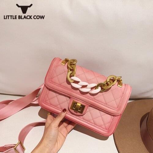 Chain Women Shoulder Bag High Quality Pu Leather Flap Bag Brand Pink Handbag Ladies Totes Hasp Crossbody Bags Sac a Main White
