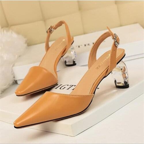 BIGTREE Women High Heels Yellow Sandals Lady Leather Stripper Transparent Block Clear Heels Low Sandles Wedding Bridal Shoes