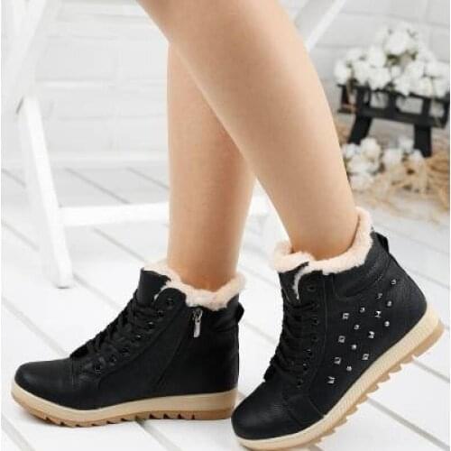 Women Boot Shoes Black With Thermal Fur Inside, Winter Fashion, Keep Warm, Waterproof