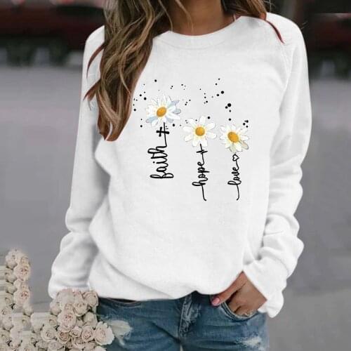 Harajuku Woman T-Shirts Graphic T Shirts Women Casual Daisy Printing Raglan Long Sleeve Sweatshirt Tops Pullover Ropa Mujer