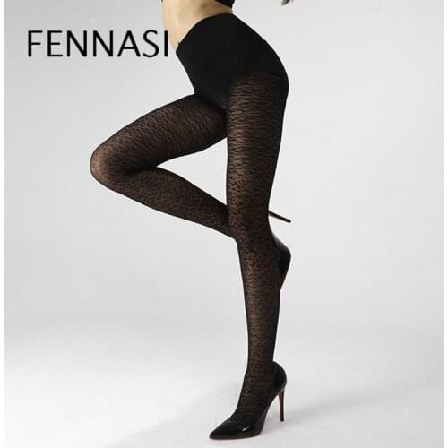 FENNASI Black Leopard Nylons Lady Sexy Tights Pattern Pantyhose Sticky Woman Transparent Tights Print Soft Seamless Pantyhose