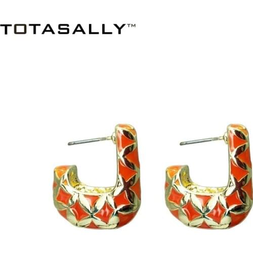 Totasally fashion Brand Design Earrings for Women Baroque Enamel J Shaped Stud Earring DropShipping Jewelry Wholesale