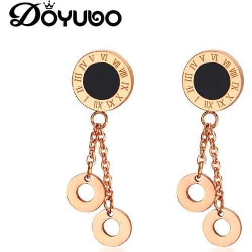 DOYUBO New Fashion 316L Stainless Steel Rome Figures Dangle Earrings For Women Trendy Circle Female Earrings Accessories DB139