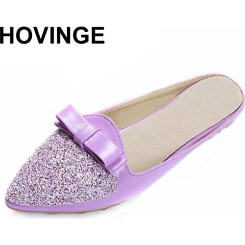 HOVINGE Ladies Summer Shoes For 2019 Fashion Bling Womens Slippers Big Size 40-43 Casual Flat Heel Slides Female Outdoor PU